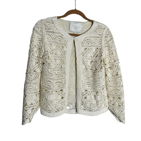 Adam Lippes Cream Open Lace Lined Cardigan Jacket Size 4 - Picture 1 of 6